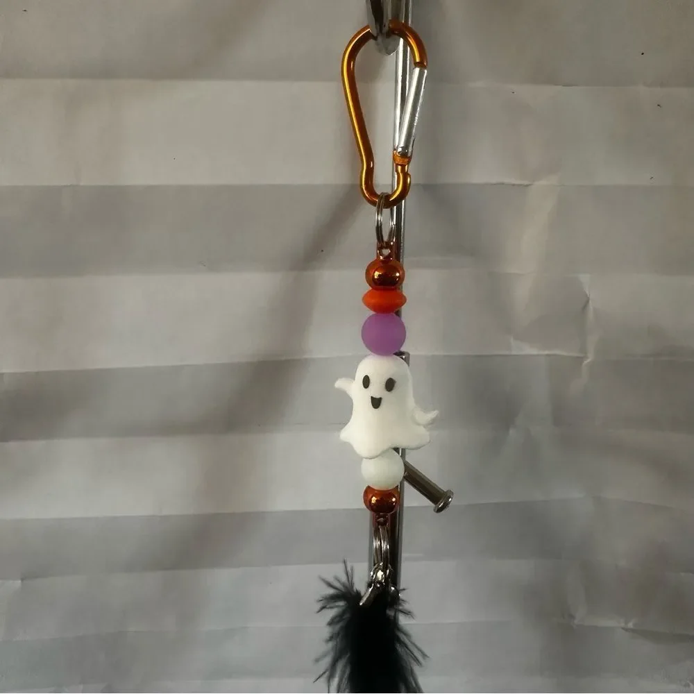 Handmade Halloween Feather Clip Keychain | Spooky Themed Bag Charm Gift